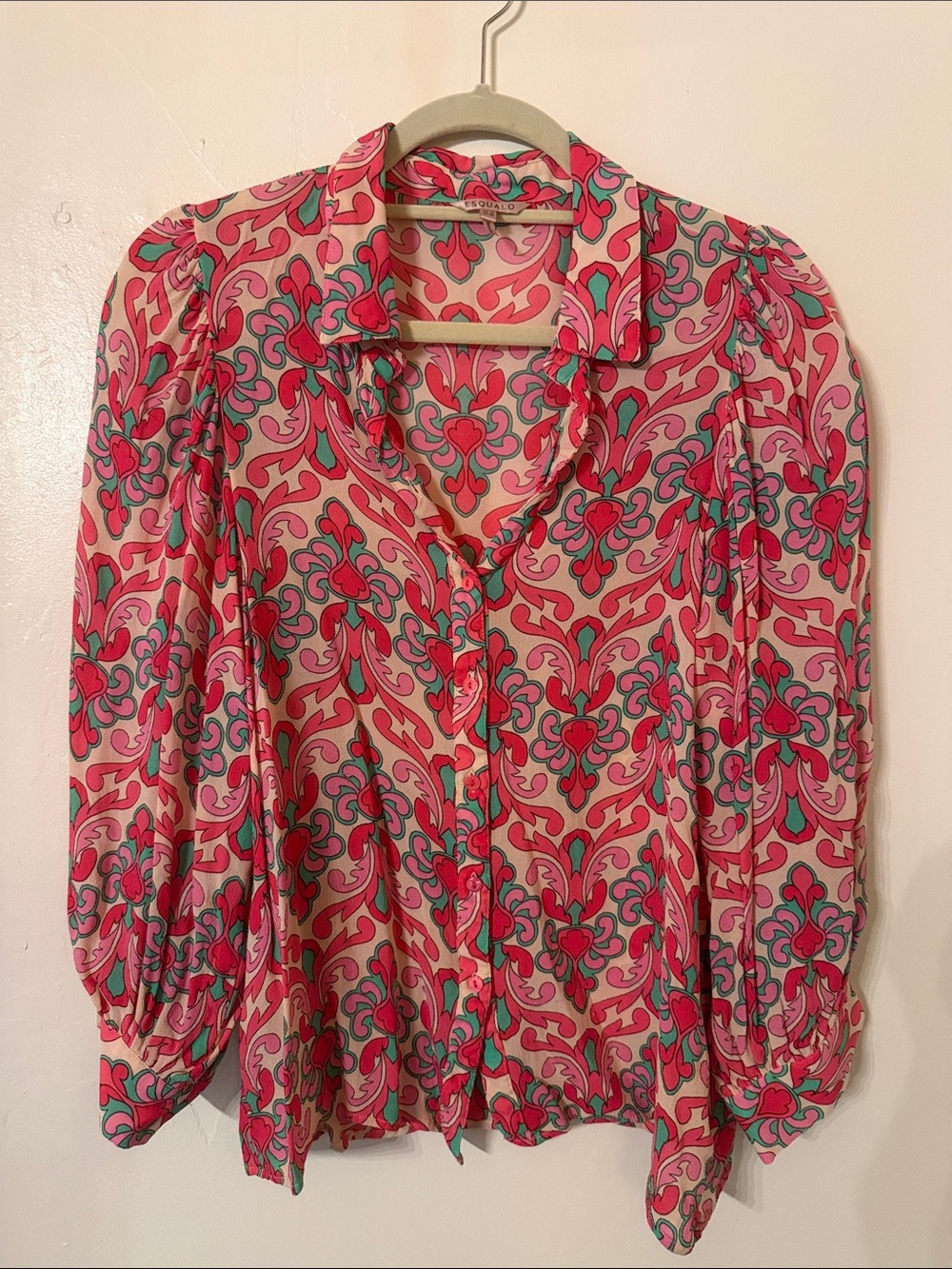 ESQUALO Pink Floral-Print Button Front Blouse